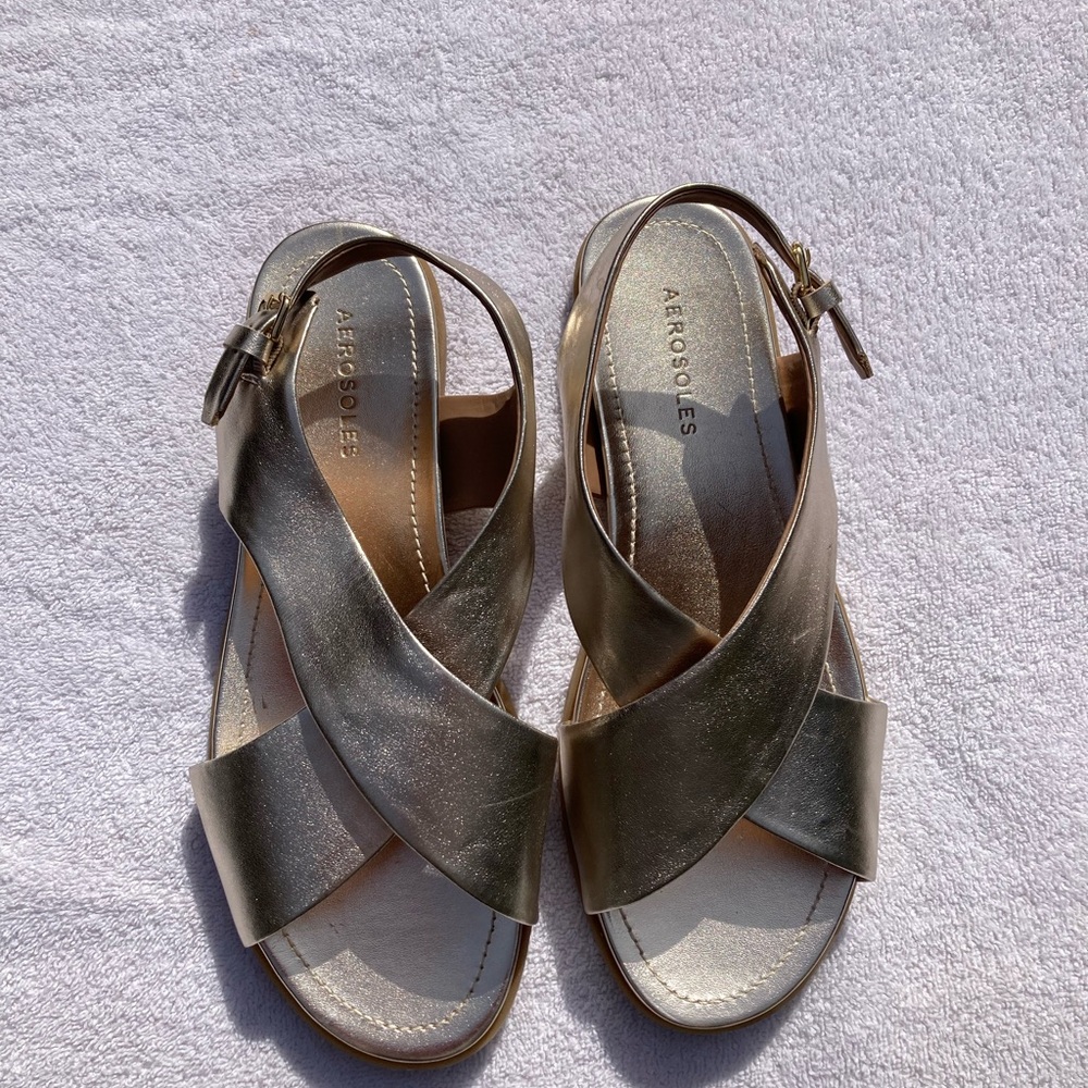 AEROSOLES Gold Crisscross Sandals